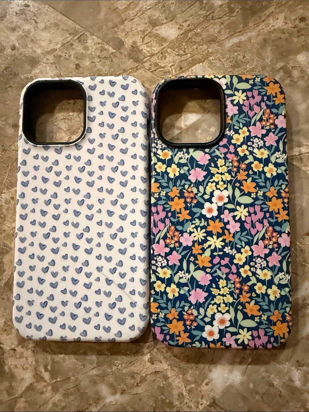 Iphone 16 pro max cases Floral & Heart Pattern Phone Case Set - Blue & White